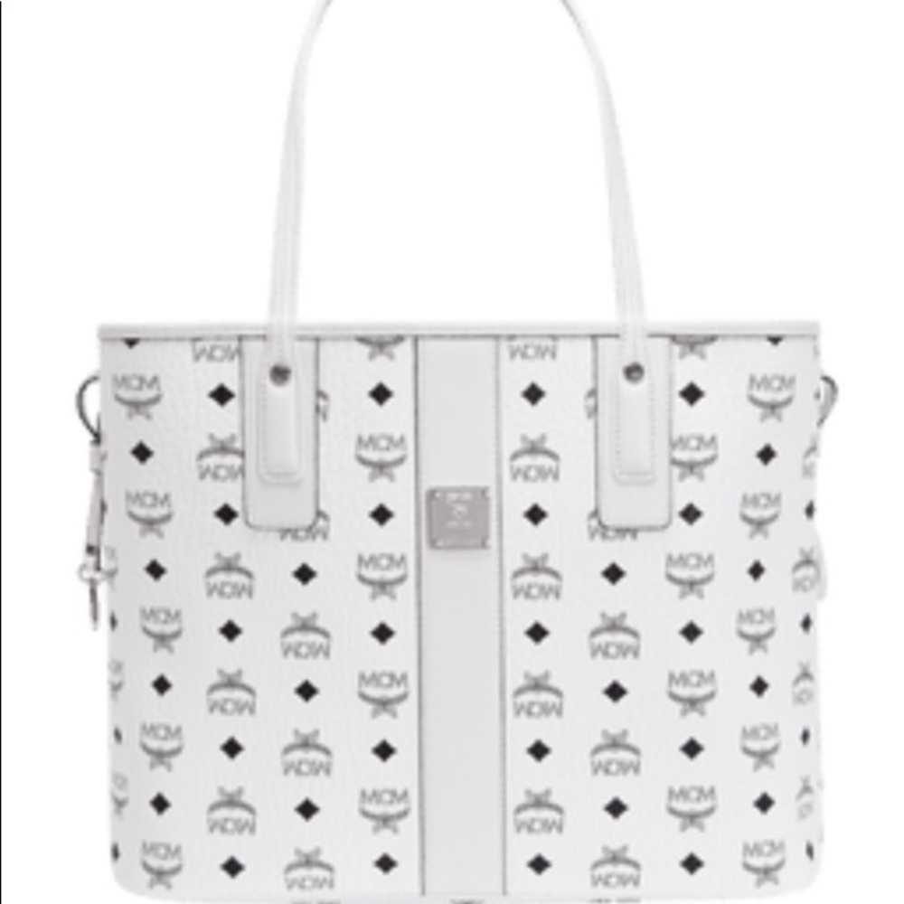 MCM Liz Medium Shopper Tote White with pouch!